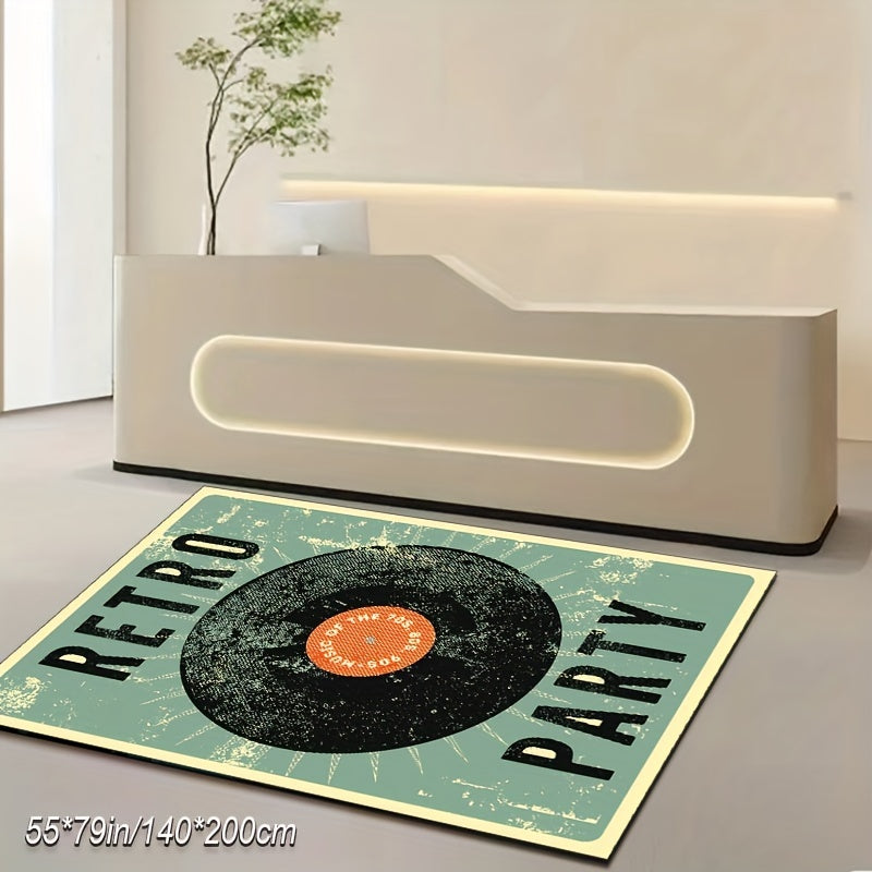 Crystal Velvet Retro Record Rock Music Theme Rug Living Room Bedroom Soft Carpet Machine Washable