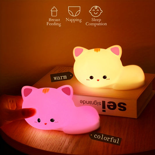 1pc Good-natured Cat Silicone Night Light, USB Charging Colorful Atmosphere Light