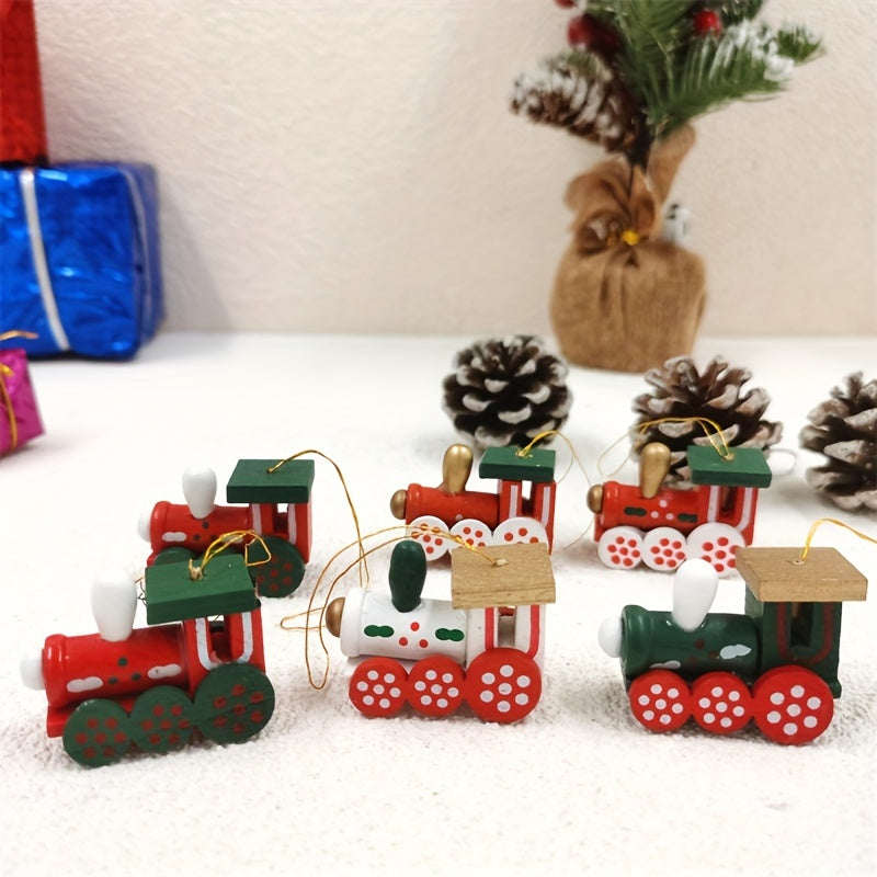 Box of 6 Christmas Locomotive Christmas Creative Wooden Christmas