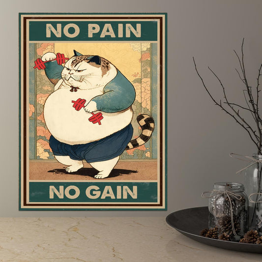 Canvas Poster Wall Art, Funny Cat Workout Poster,