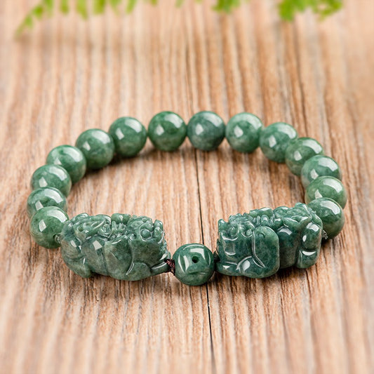 Natural Jade Pixiu Beaded Bracelet