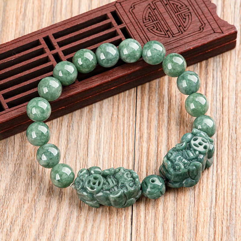 Natural Jade Pixiu Beaded Bracelet