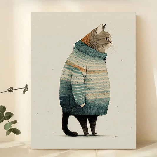 1pc Canvas Poster, Fat Gray Cat In Sweater Poster