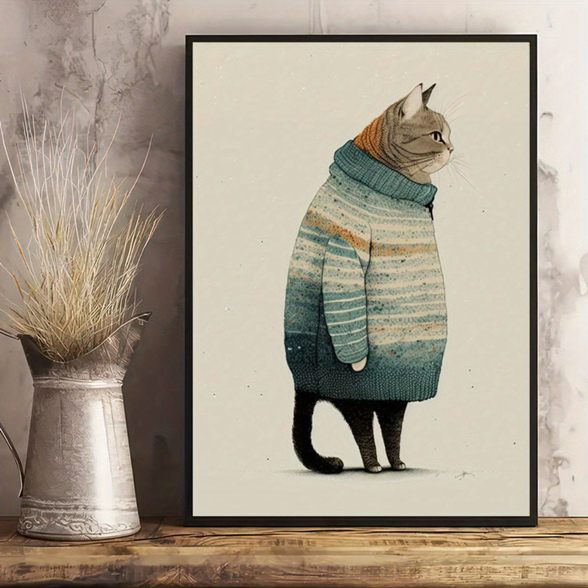 1pc Canvas Poster, Fat Gray Cat In Sweater Poster