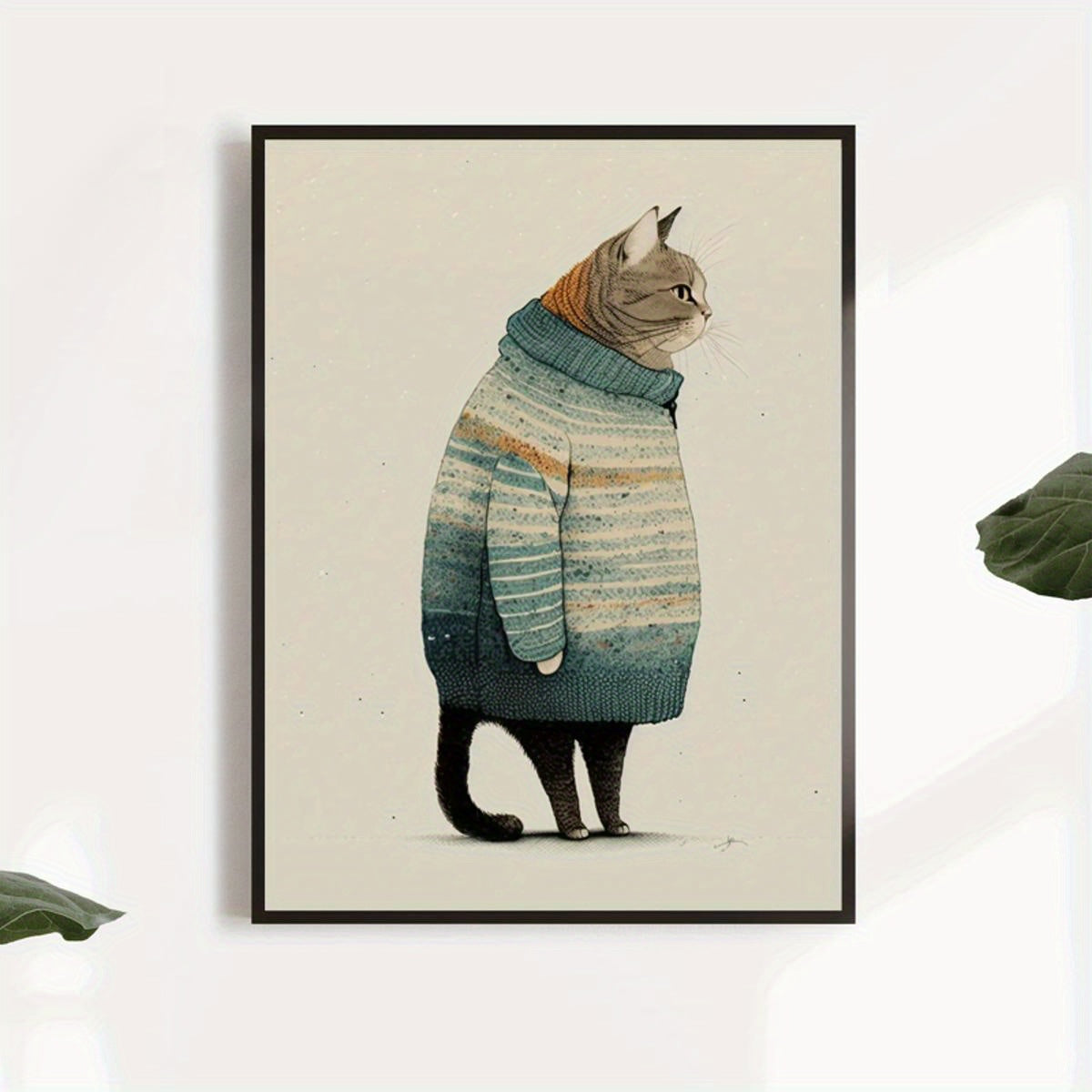 1pc Canvas Poster, Fat Gray Cat In Sweater Poster