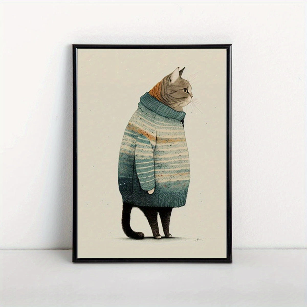 1pc Canvas Poster, Fat Gray Cat In Sweater Poster