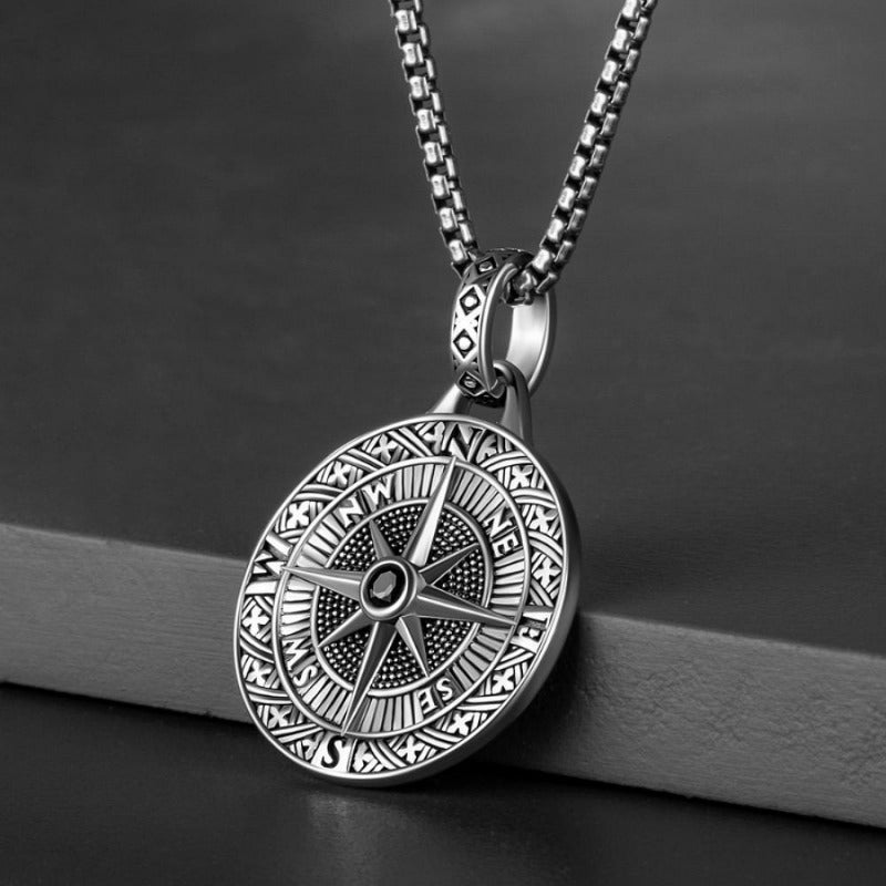 1pc Compass Pendant Necklace, Men's Fashion Retro Hip Hop Pendant Accessories