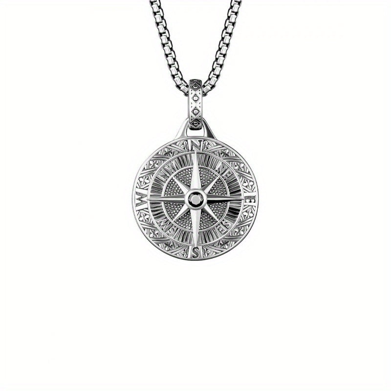 1pc Compass Pendant Necklace, Men's Fashion Retro Hip Hop Pendant Accessories