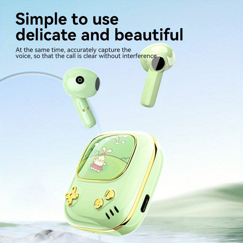 Cute Cartoon Wireless Earphones: LED Display,