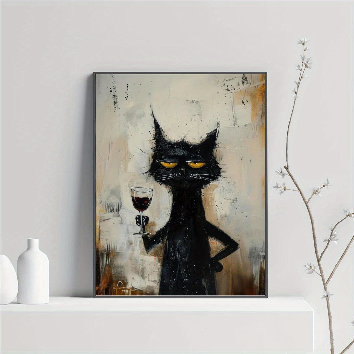 Chic Black Cat Canvas Print - Unframed Minimalist Wall Art for Home & Office Decor