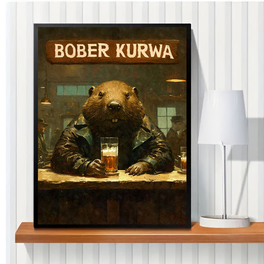 Funny Beaver Drinking Beer Canvas Poster