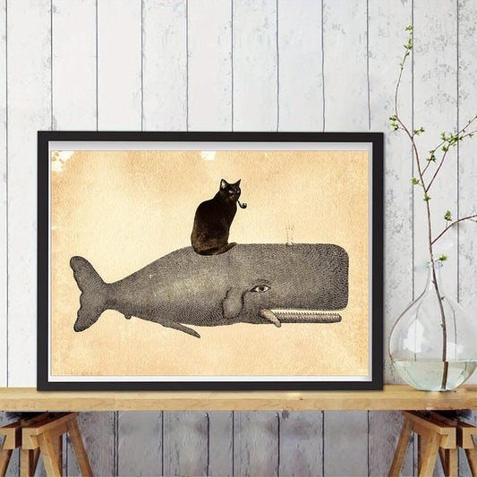 1pc Vintage Cat on Whale Canvas Poster