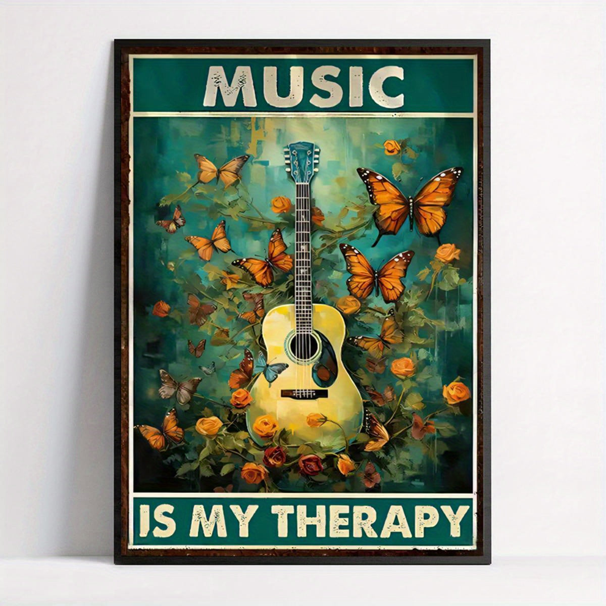 Music Is My Therapy Guitar and Butterflies Art Print