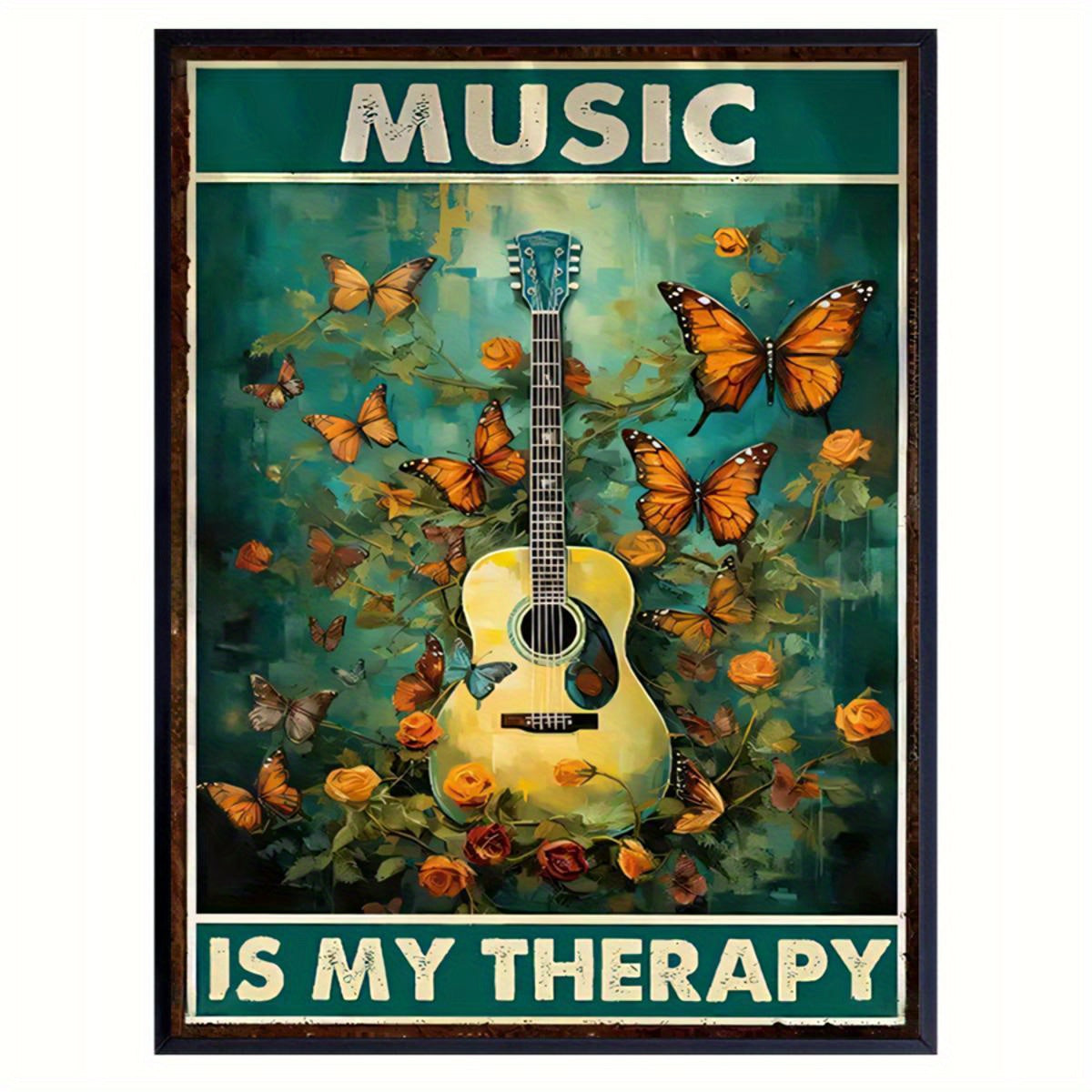 Music Is My Therapy Guitar and Butterflies Art Print