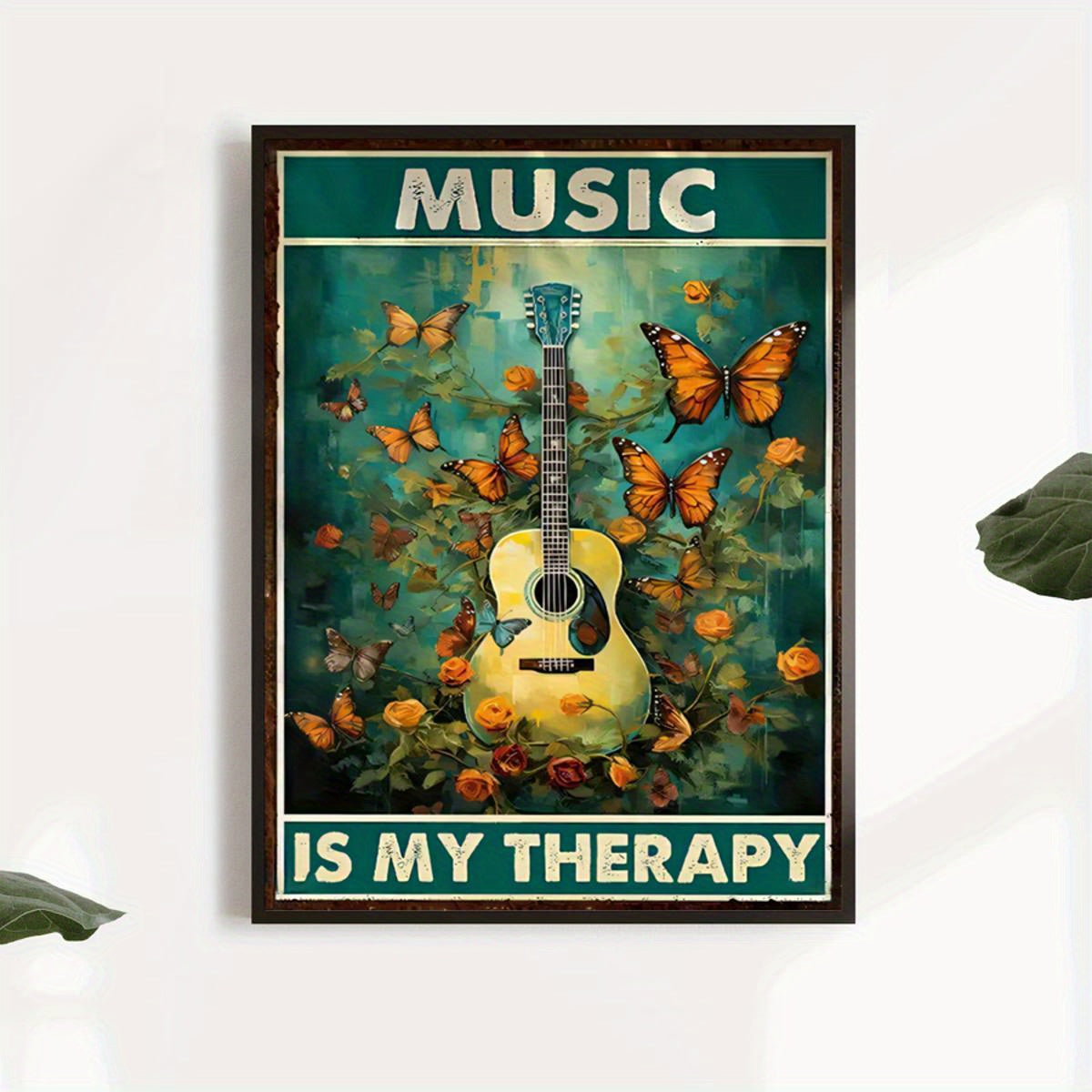 Music Is My Therapy Guitar and Butterflies Art Print