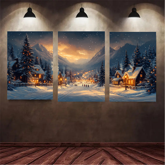 Snowy Mountain Village 3pcs Canvas Art Set,