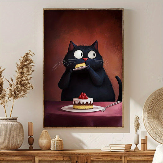 Charming Black Cat Stealing Cake Canvas Art -