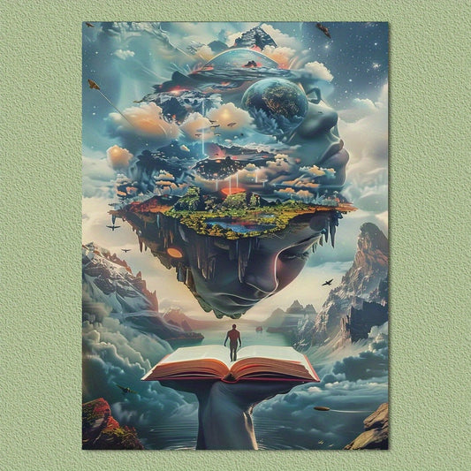 Abstract Fantasy Landscape Canvas Wall Art with Book and Figures