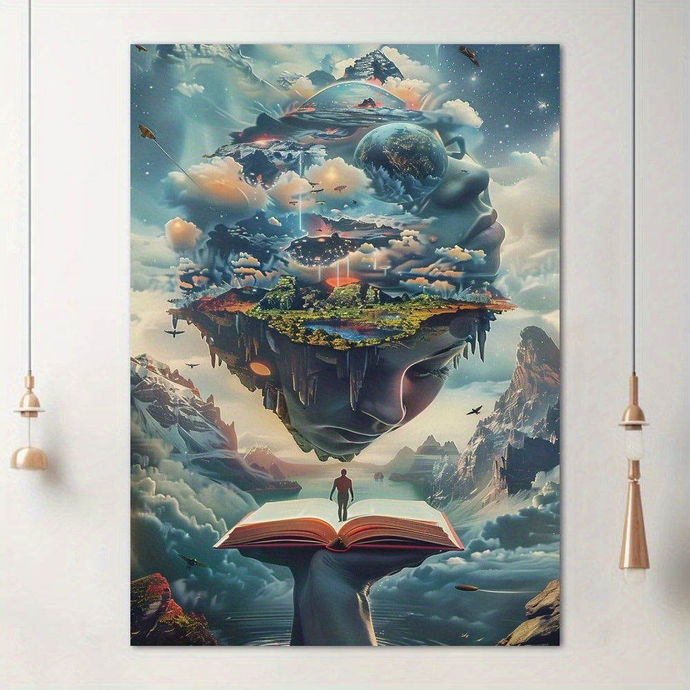 Abstract Fantasy Landscape Canvas Wall Art with Book and Figures