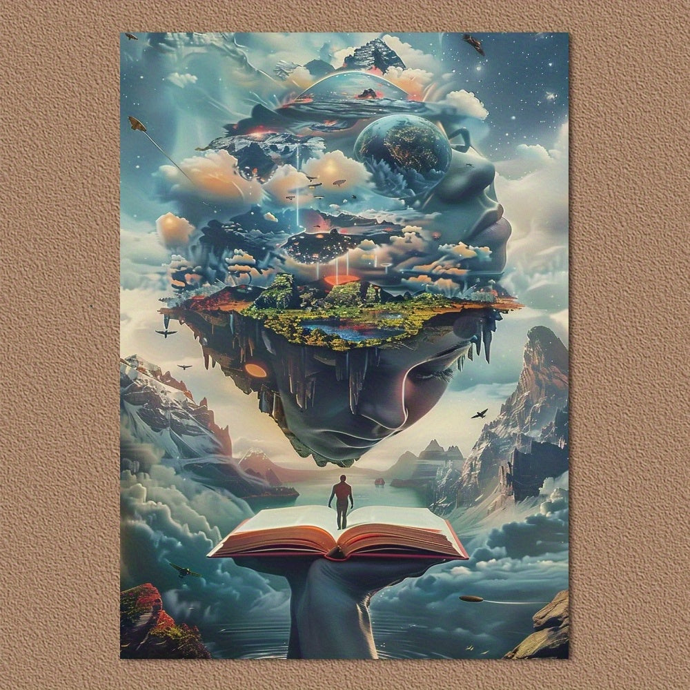 Abstract Fantasy Landscape Canvas Wall Art with Book and Figures