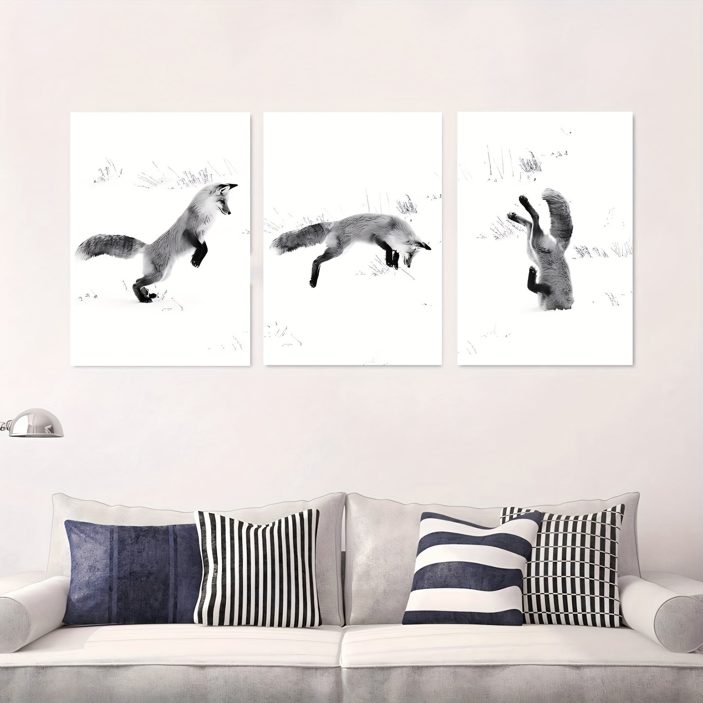 3 Christmas Snow Winter Fox Black And White Mural