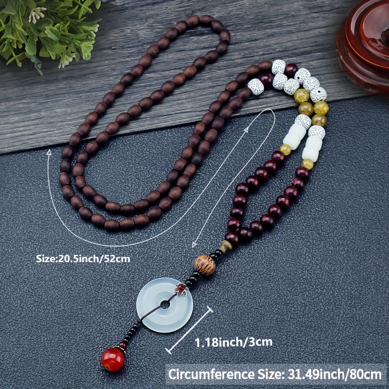 Wooden Bead Necklace, Men's Retro Stylish Necklace