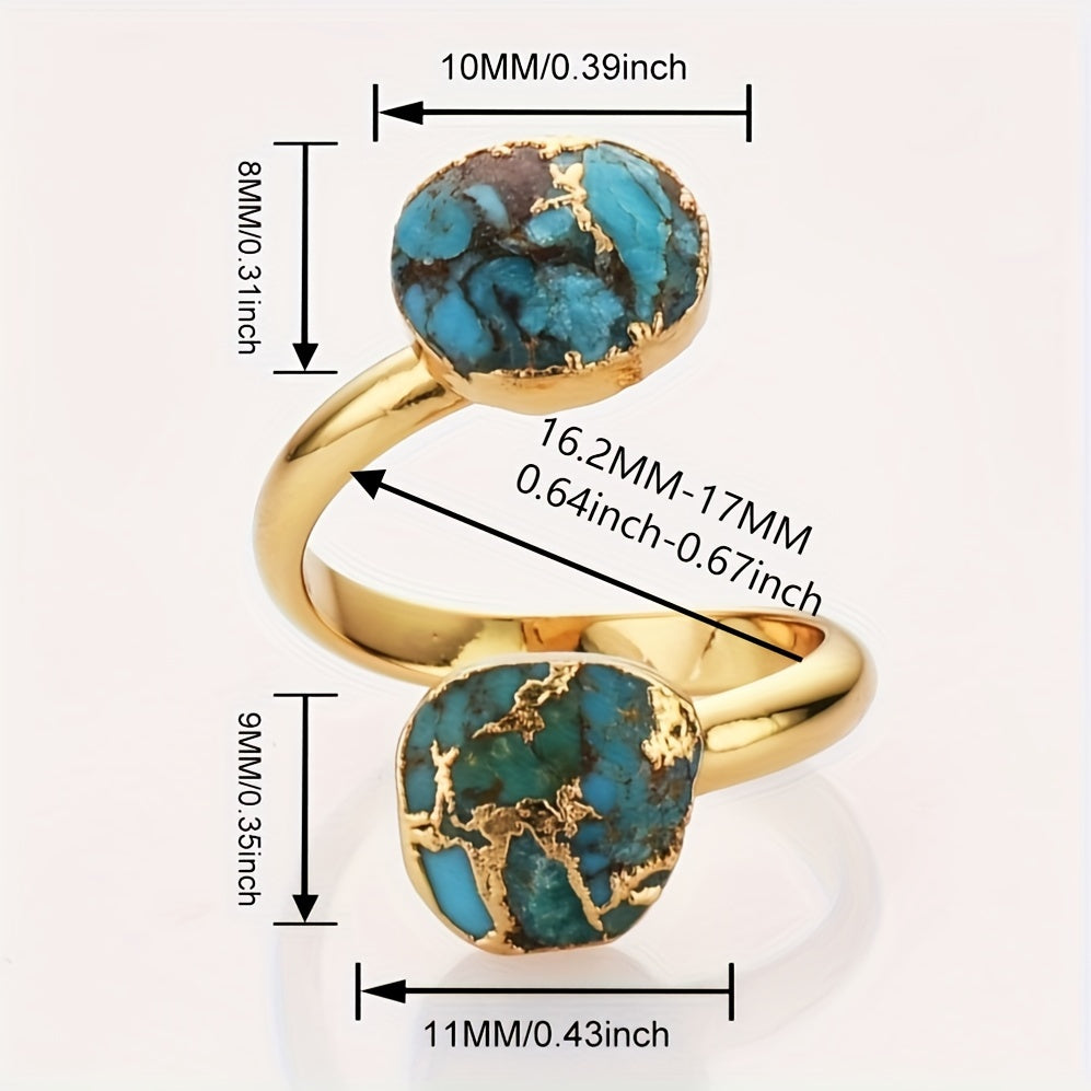 Bohemian Style Gold-Plated Copper Turquoise Double Stone Ring