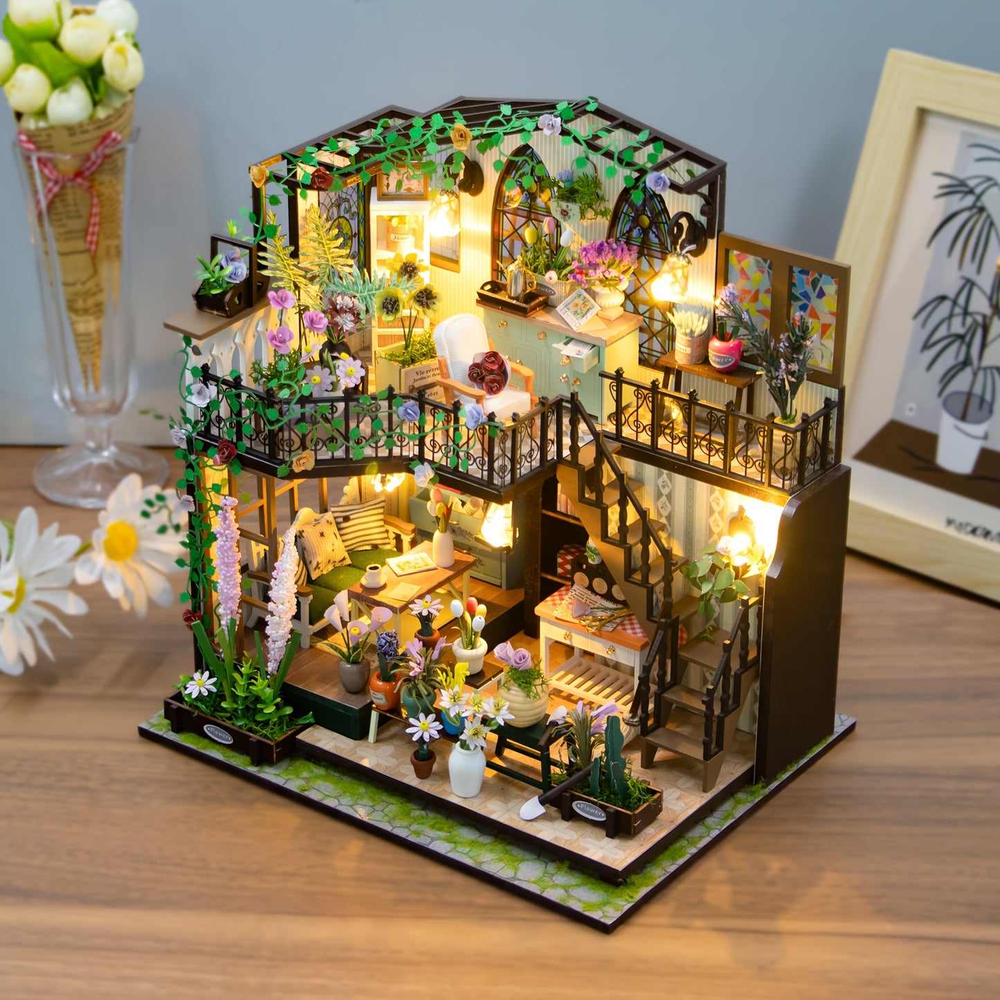 Diy Darcy Flower House Kit - Large 3D Puzzle Wooden Dollhouse | Craft & Decorate Your Own Home | Perfect For Halloween, Christmas, Thanksgiving Gifts (Glue Not Included) | Ages 14+