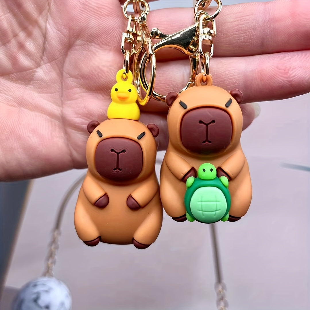 1pc Adorable Capybara And Duck Pendant Keychain For Men, Fashionable Bag And Car Key Pendant Decoration