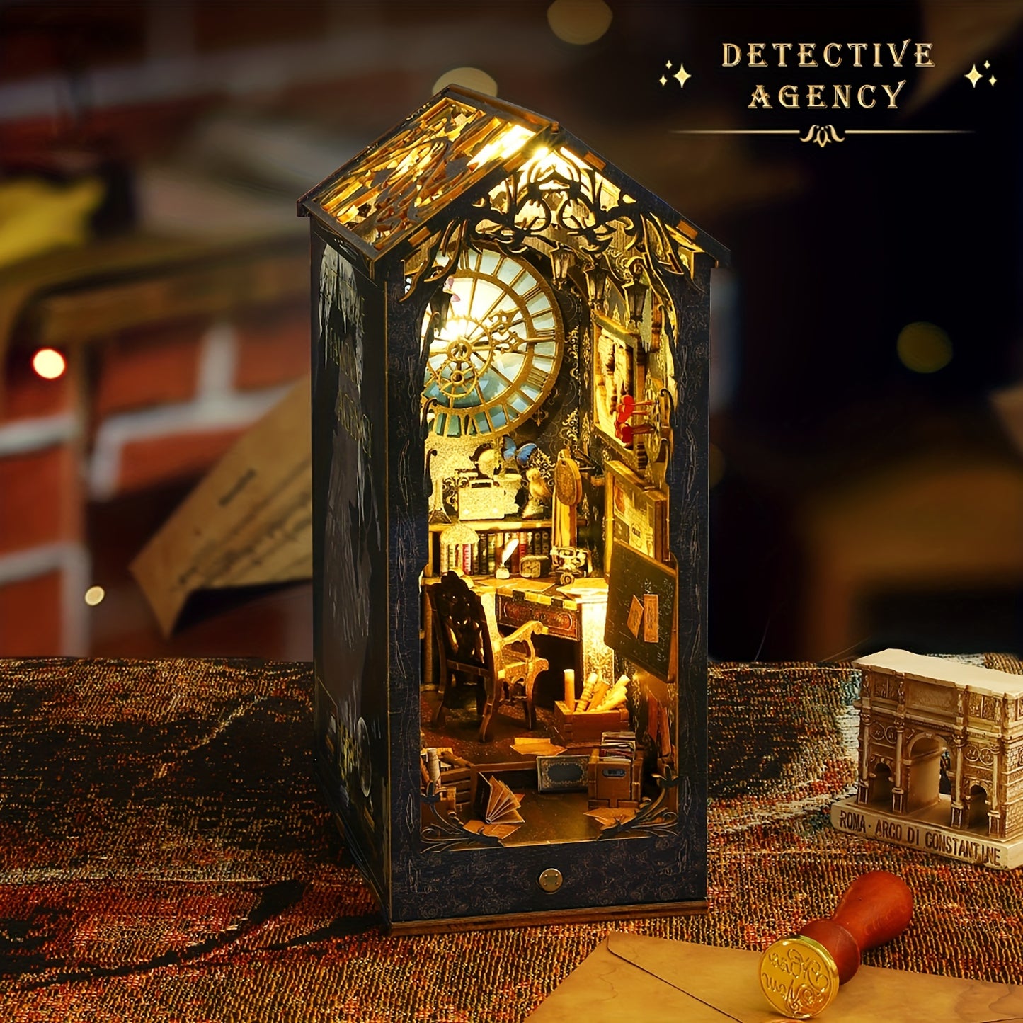 DIY Wooden Book Stand Detective Society Model - Perfect Birthday Gift With Lights (Batteries Not Included), Halloween/Thanksgiving Day/Christmas gift