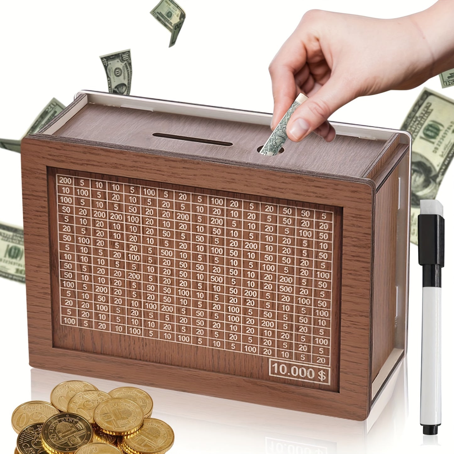 Premium Wooden Coin Bank with Digital Counter - Holds Up to $10,000