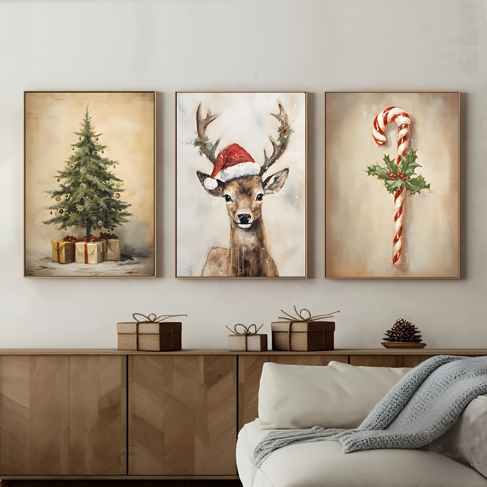 Set of 3 Rustic Christmas Canvas Prints