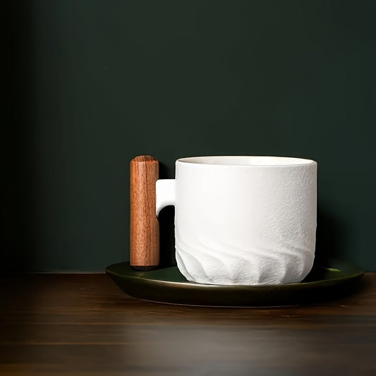 Elegant Ceramic Mug with Wooden Handle - Perfect for Coffee Or Tea