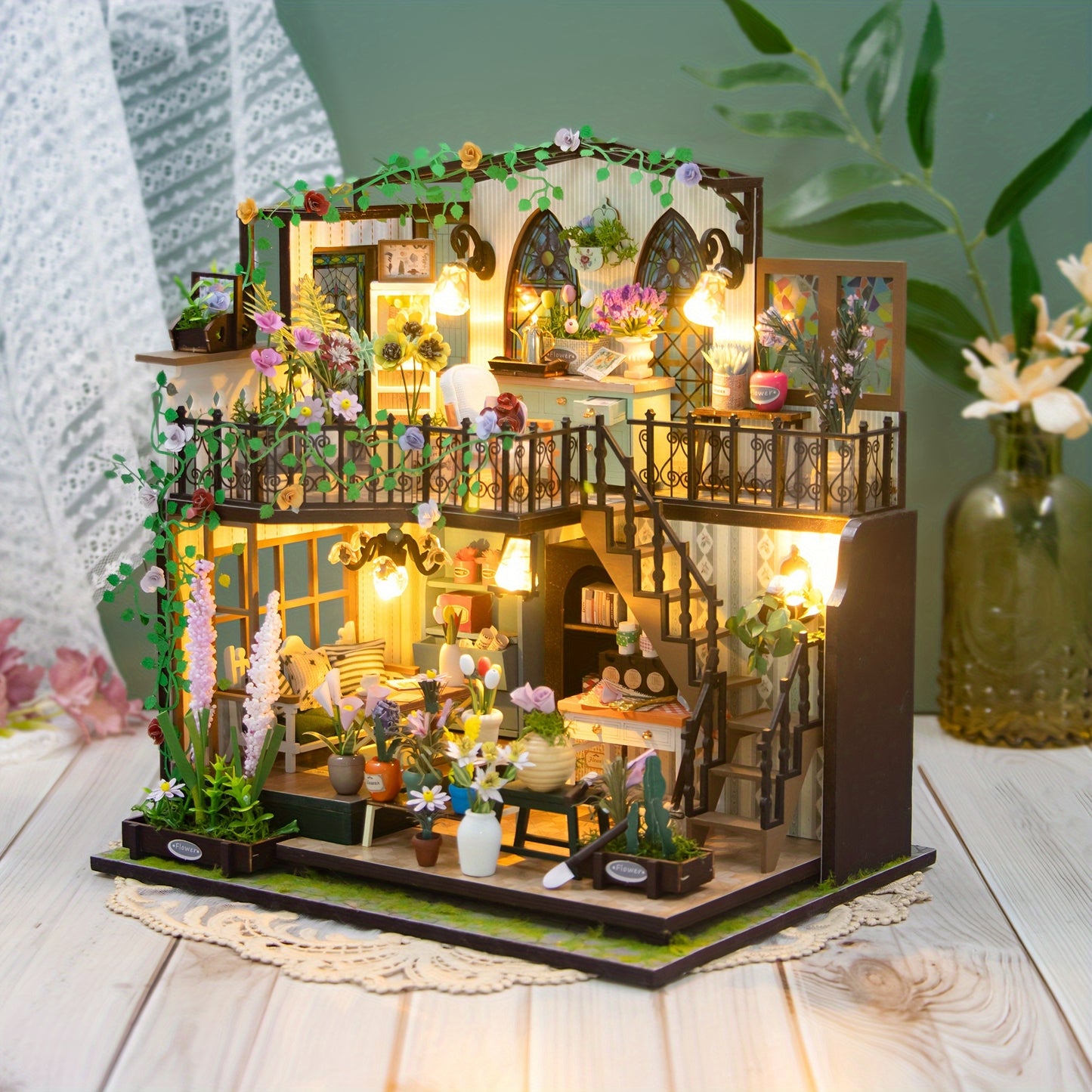 Diy Darcy Flower House Kit - Large 3D Puzzle Wooden Dollhouse | Craft & Decorate Your Own Home | Perfect For Halloween, Christmas, Thanksgiving Gifts (Glue Not Included) | Ages 14+