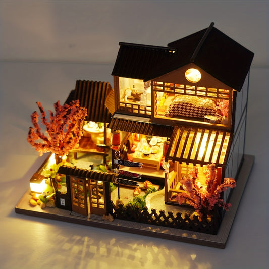 1pc DIY Mini Wooden Dollhouse With Furniture, Handmade House Model, LED Light Toy Kit, Home Decoration, Creative Ornaments, Birthday Gift