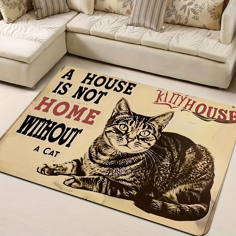 1pc, Thickness 8mm JIT Retro Cat Children's Room Carpet, Bathroom Carpet, Kitchen Floor Mat