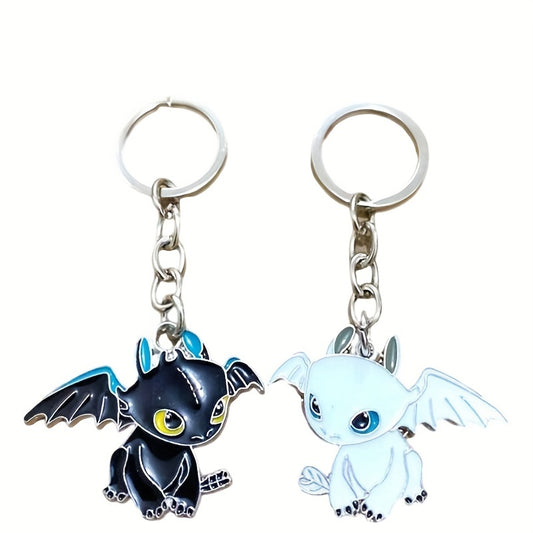 Black & White Little Flying Dragon Keychain For Men,