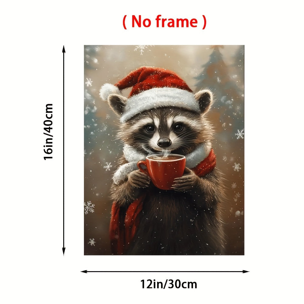 Raccoon Christmas, 30.48x40.64 cm, Framed Canvas Wall Art