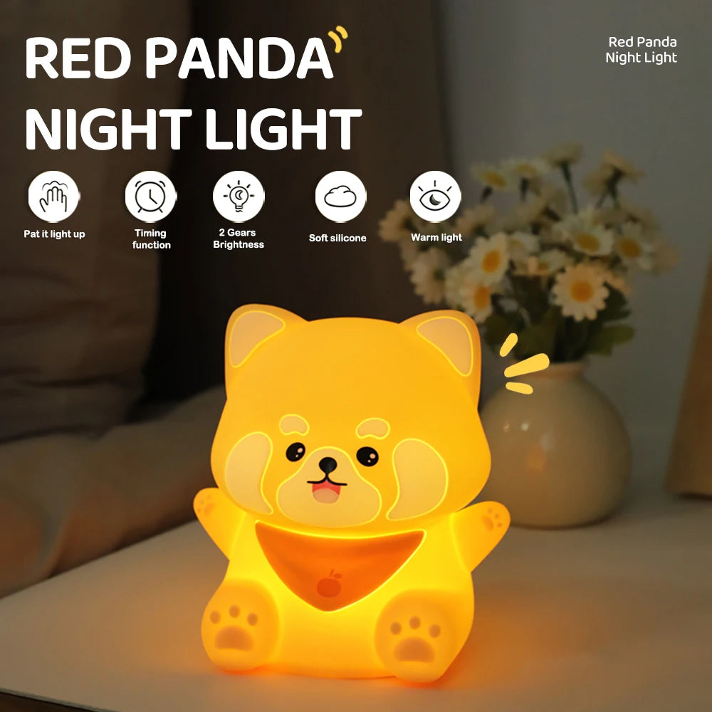 Cute Red Panda Night Light For Kids Warm Color Sleep Nightlight