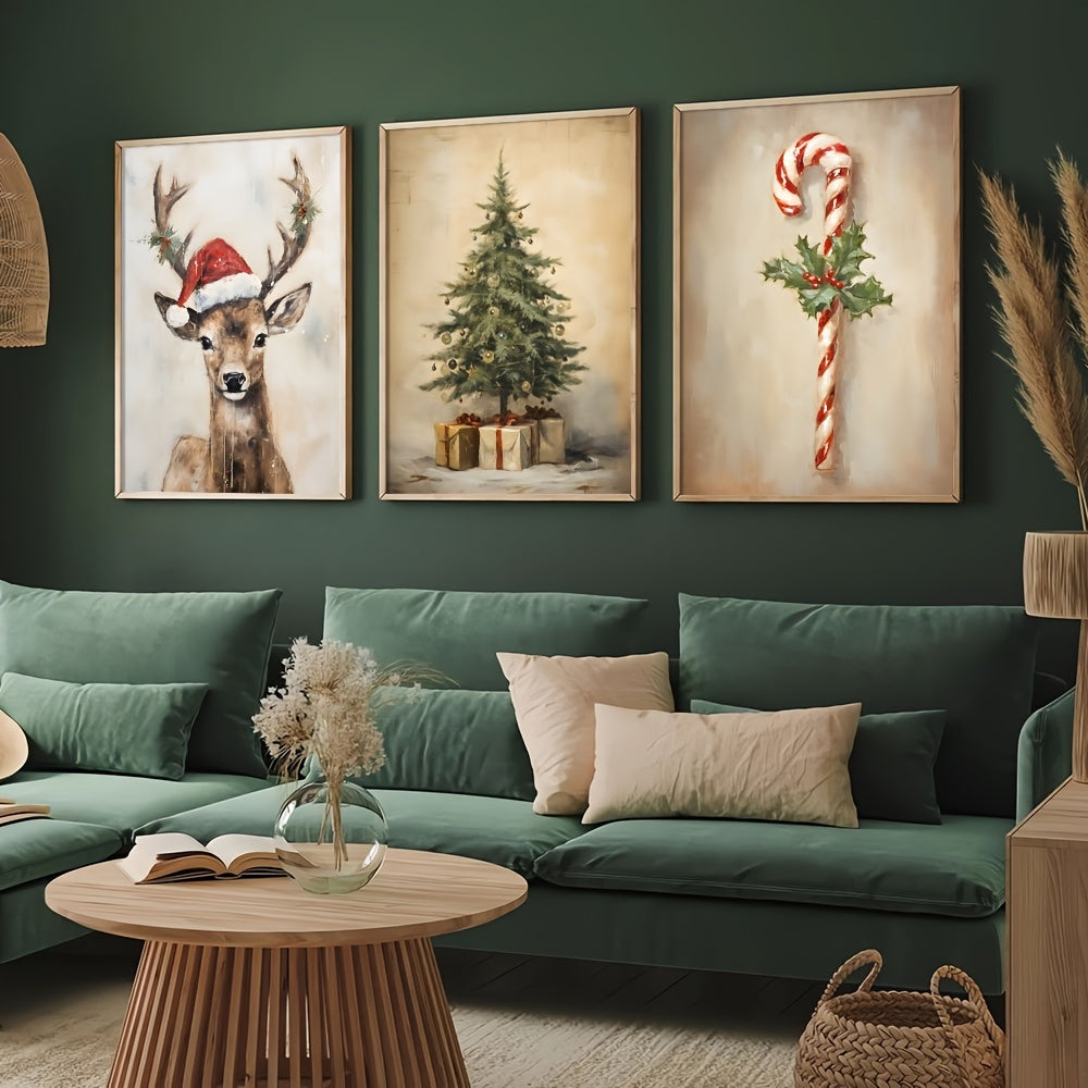 Set of 3 Rustic Christmas Canvas Prints