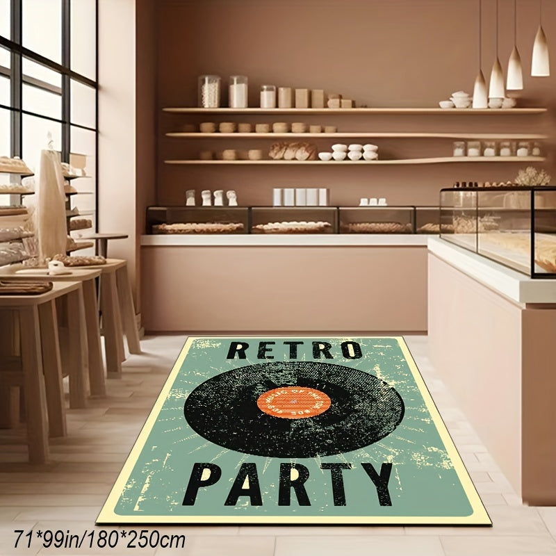 Crystal Velvet Retro Record Rock Music Theme Rug Living Room Bedroom Soft Carpet Machine Washable