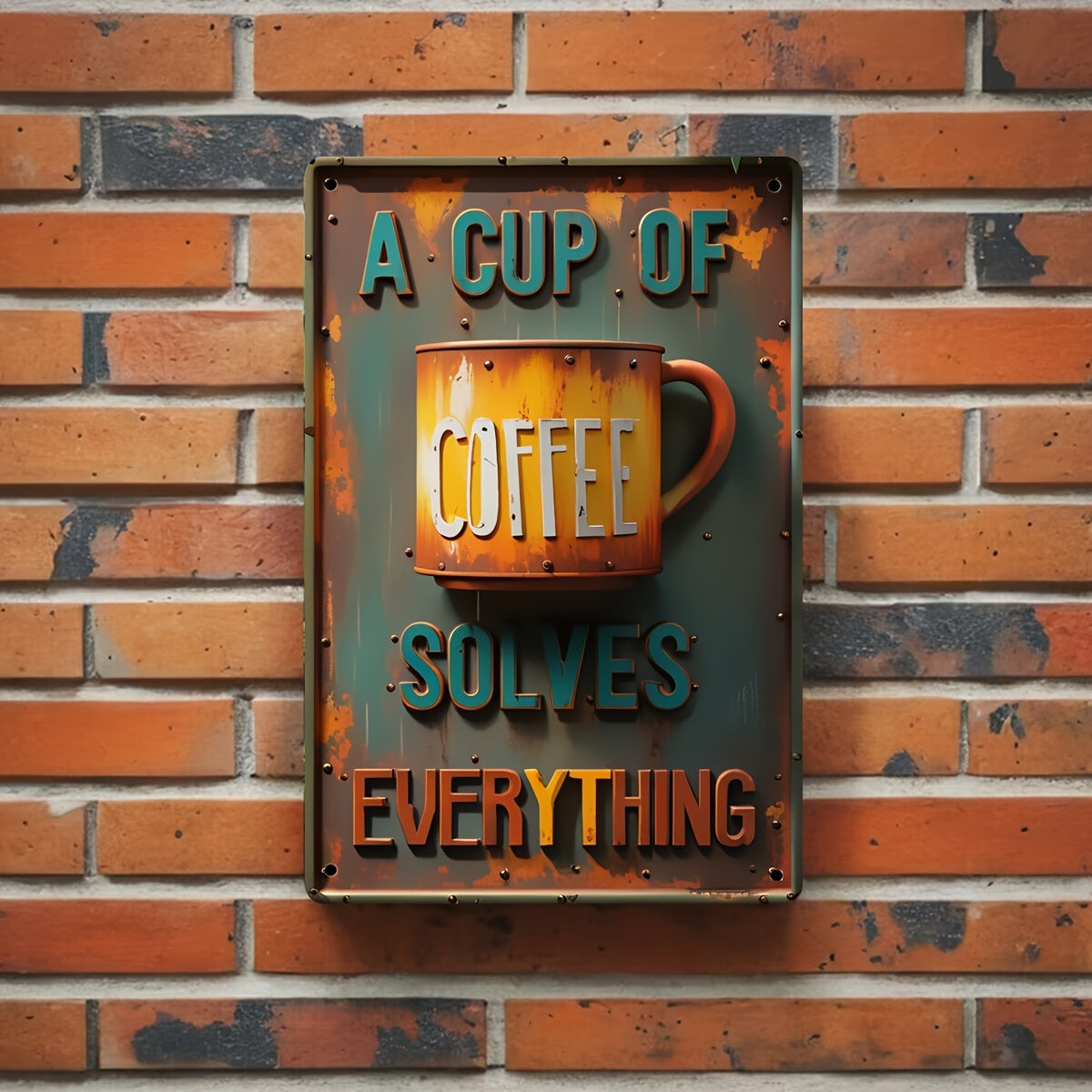 "A Cup Of Coffee Solves Everything" Retro Metal Tin Sign