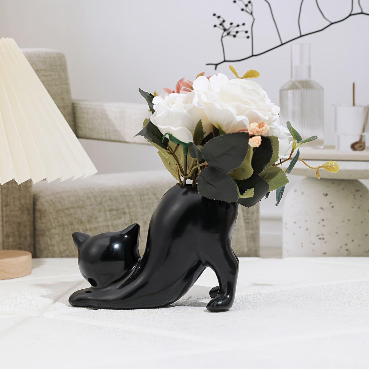 Resin Cat Planter Vase Sculpture, Cute Kitten Flower Pot Decor,