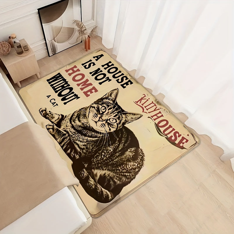 1pc, Thickness 8mm JIT Retro Cat Children's Room Carpet, Bathroom Carpet, Kitchen Floor Mat