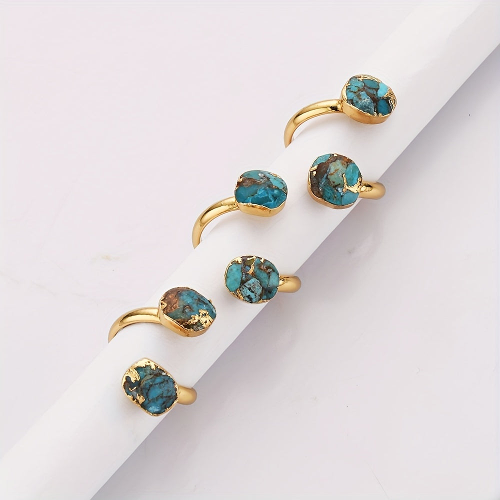 Bohemian Style Gold-Plated Copper Turquoise Double Stone Ring