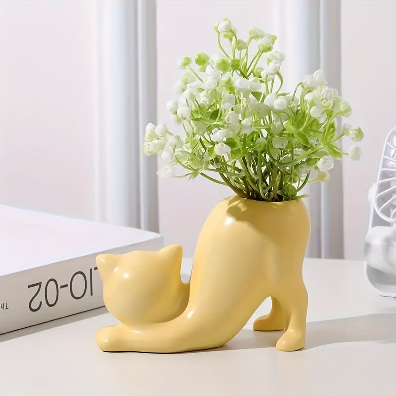 Resin Cat Planter Vase Sculpture, Cute Kitten Flower Pot Decor,