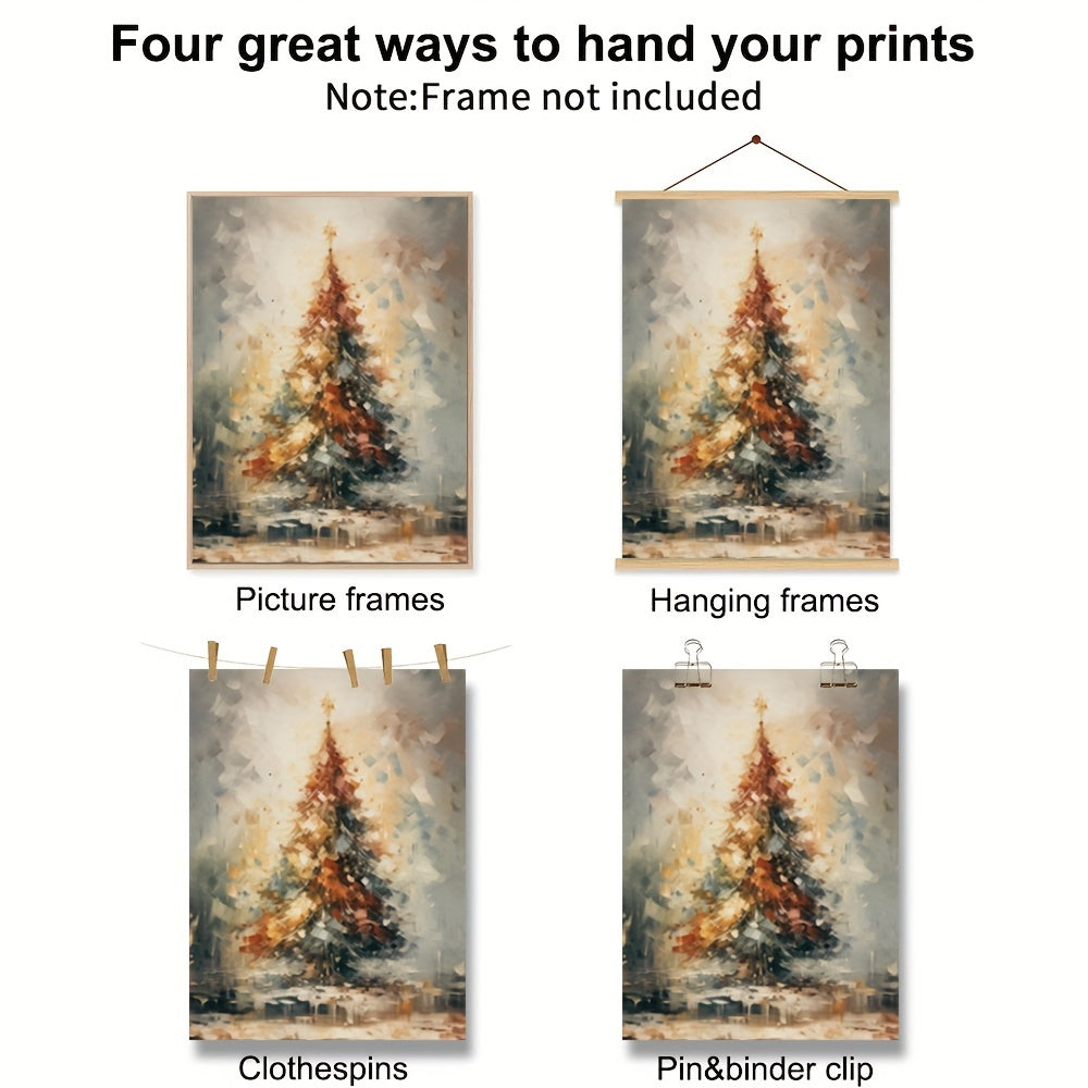 Set Of 3 Vintage Winter Abstract Christmas Tree