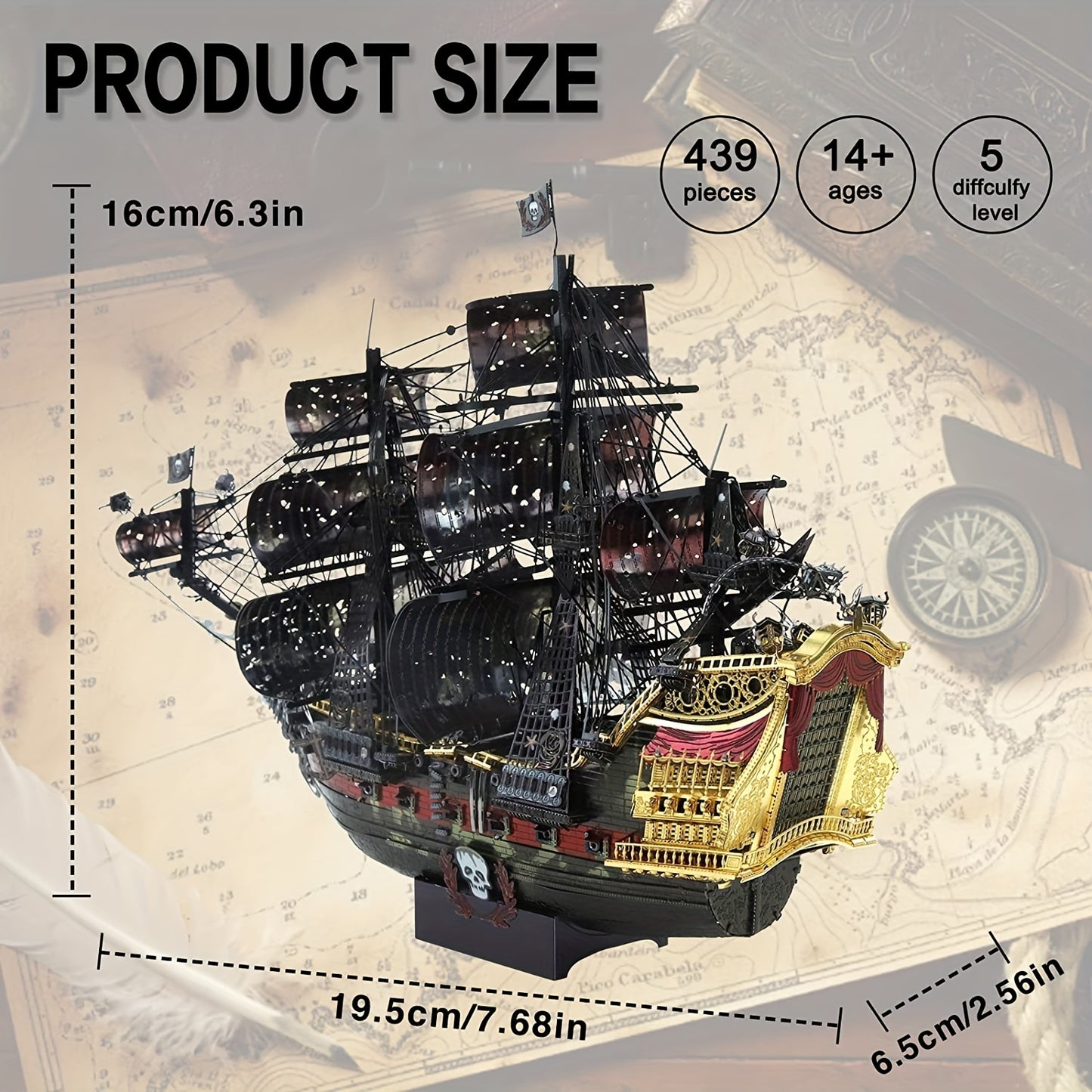 Metal 3D Jigsaw Puzzles For Adults, Flying Pirate Ship Model Kit, 3D Water Model Building Kit, DIY Craft Kit Difficult 3D Puzzles For Family Time, Great Gift