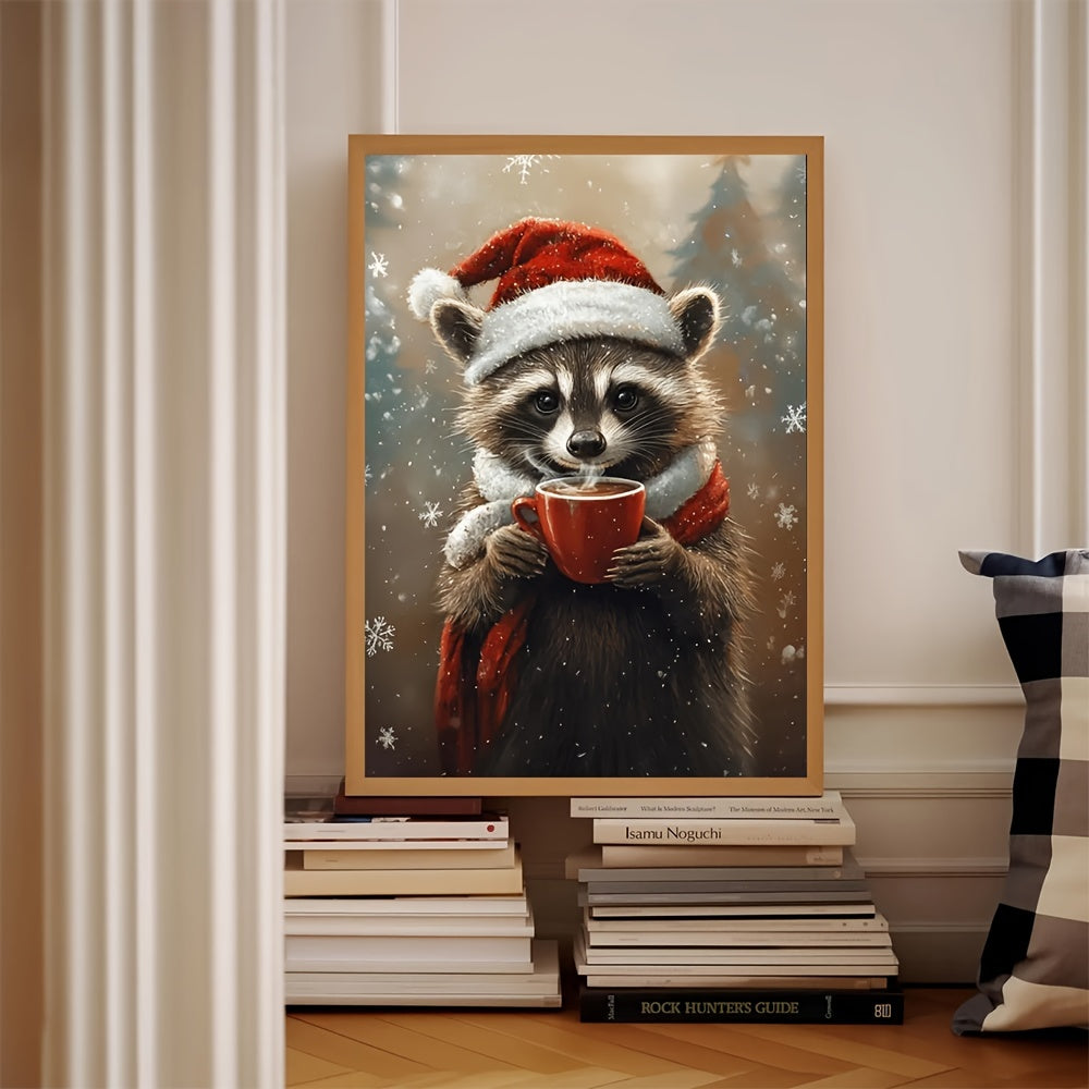 Raccoon Christmas, 30.48x40.64 cm, Framed Canvas Wall Art