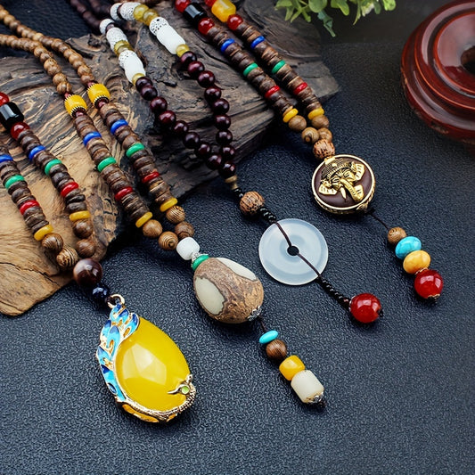 Wooden Bead Necklace, Men's Retro Stylish Necklace